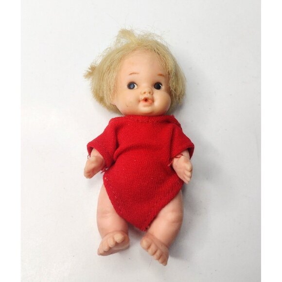 Vintage 1966 Uneeda Peewee Doll 4.25in Blonde Red One Piece - Picture 1 of 4